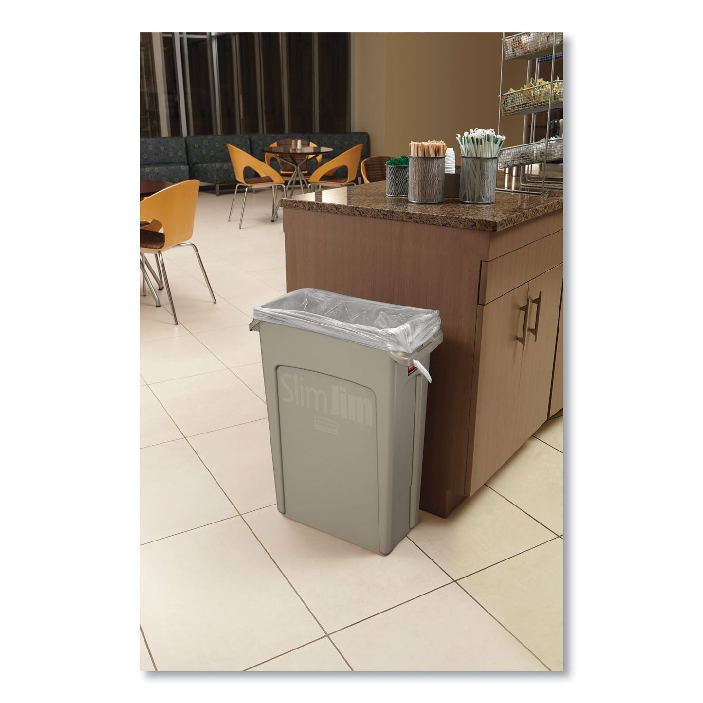 Rubbermaid® Commercial Slim Jim with Venting Channels, 16 gal, Plastic, Beige, 4/Carton (RCP1971259CT)