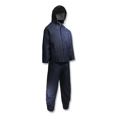 Dunlop® Protective Footwear Sitex 3-Pc Rain Suit with Detachable Hood Jacket/Bib Overalls, 0.35 mm Thick, Polyester/PVC, Blue, Large (868-7659900LG)