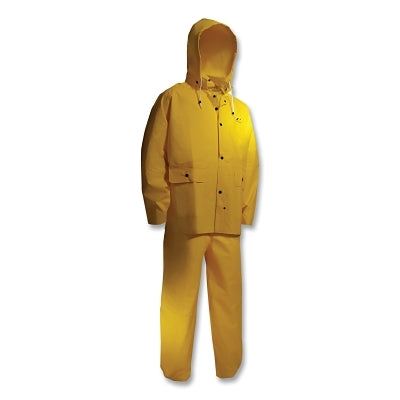 Dunlop® Protective Footwear Tuftex 3-Pc Rain Suit with Detachable Hood Jacket/Bib Overalls, 0.30 mm Thick; Nylon/PVC/PVC Scrim, Yellow, 2X-Large (868-78017002X)