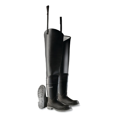Dunlop® Protective Footwear Hip Waders, Steel Toe, Men's 8, 32 in Inseam, Polyblend/PVC, Black (868-860560008)