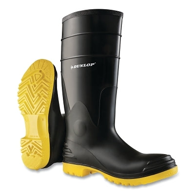 Dunlop® Protective Footwear PolyGoliath Rubber Boots, Steel Toe and Midsole, Men's 12, Polyblend/PVC, Black/Yellow (868-868020012)