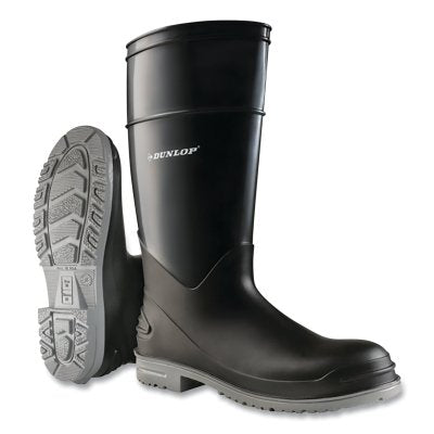 Dunlop® Protective Footwear PolyGoliath Rubber Boots, Plain Toe, Men's 15, 16 in Boot, Polyblend/PVC, Black/Gray (868-896800015)