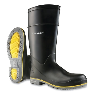 Dunlop® Protective Footwear Polyflex 3 Rubber Boots, Steel Toe, Men's 6, 15 in Boot, PolyBlend/PVC, Black/Gray/Yellow (868-899080006)