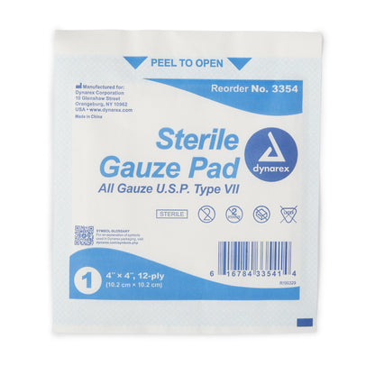 Dynarex® Gauze Sponge 4 X 4 Inch 12-Ply Sterile 1 per Pack (865436_CS)