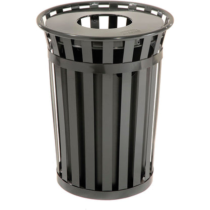 Global Industrial Outdoor Slatted Steel Trash Can With Flat Lid, 36 Gallon, Black (WB237726BK)