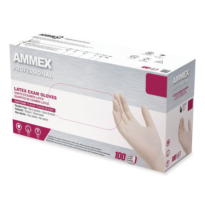 AMMEX® Professional Latex Exam Gloves, Powder-Free, Small, 4 mil (Palm), 5 mil (Fingers), Ivory, 100/Box (AXCGPPFT42100)