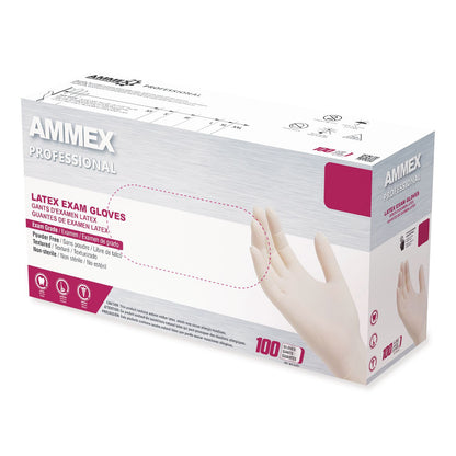 AMMEX® Professional Latex Exam Gloves, Powder-Free, Medium, 4 mil (Palm), 5 mil (Fingers), Ivory, 100/Box (AXCGPPFT44100)