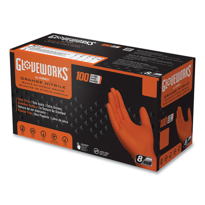GloveWorks® by AMMEX® Heavy-Duty Industrial Nitrile Gloves, Powder-Free, Medium, 8 mil Thick, 9.5" Long, Orange, 100/Box (AXCGWON44100)