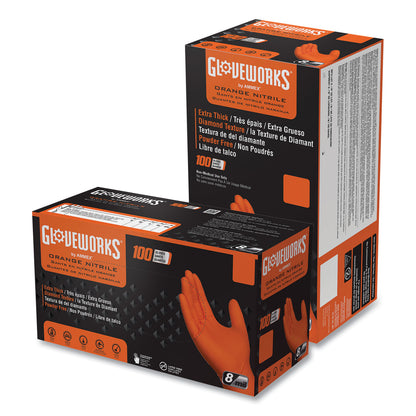 GloveWorks® by AMMEX® Heavy-Duty Industrial Nitrile Gloves, Powder-Free, Medium, 8 mil Thick, 9.5" Long, Orange, 100/Box (AXCGWON44100)