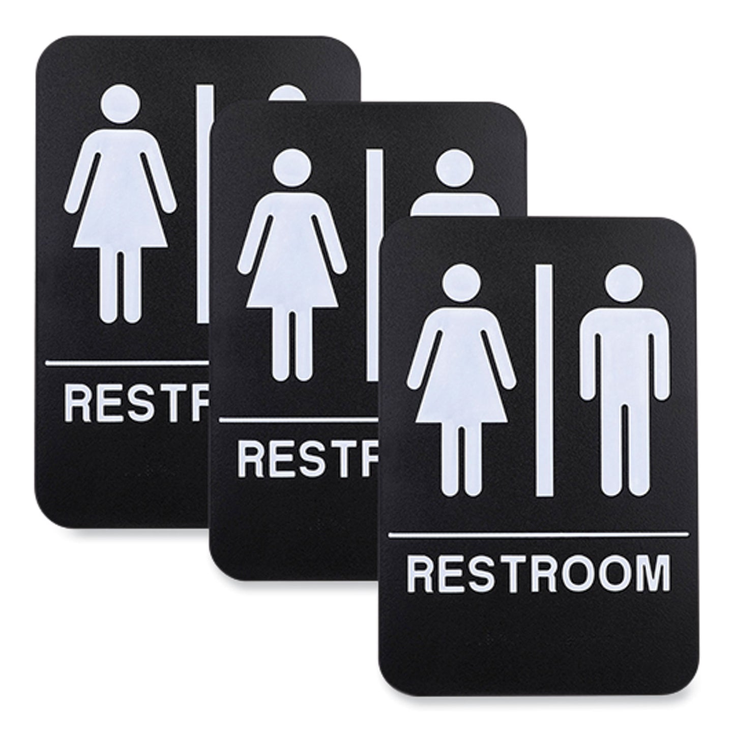 Excello Global Products® Indoor/Outdoor Restroom with Braille Text, 6 x 9, Black Face, White Graphics, 3/Pack (EXOHD0275S)