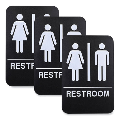 Excello Global Products® Indoor/Outdoor Restroom with Braille Text, 6 x 9, Black Face, White Graphics, 3/Pack (EXOHD0275S)