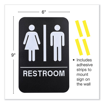 Excello Global Products® Indoor/Outdoor Restroom with Braille Text, 6 x 9, Black Face, White Graphics, 3/Pack (EXOHD0275S)