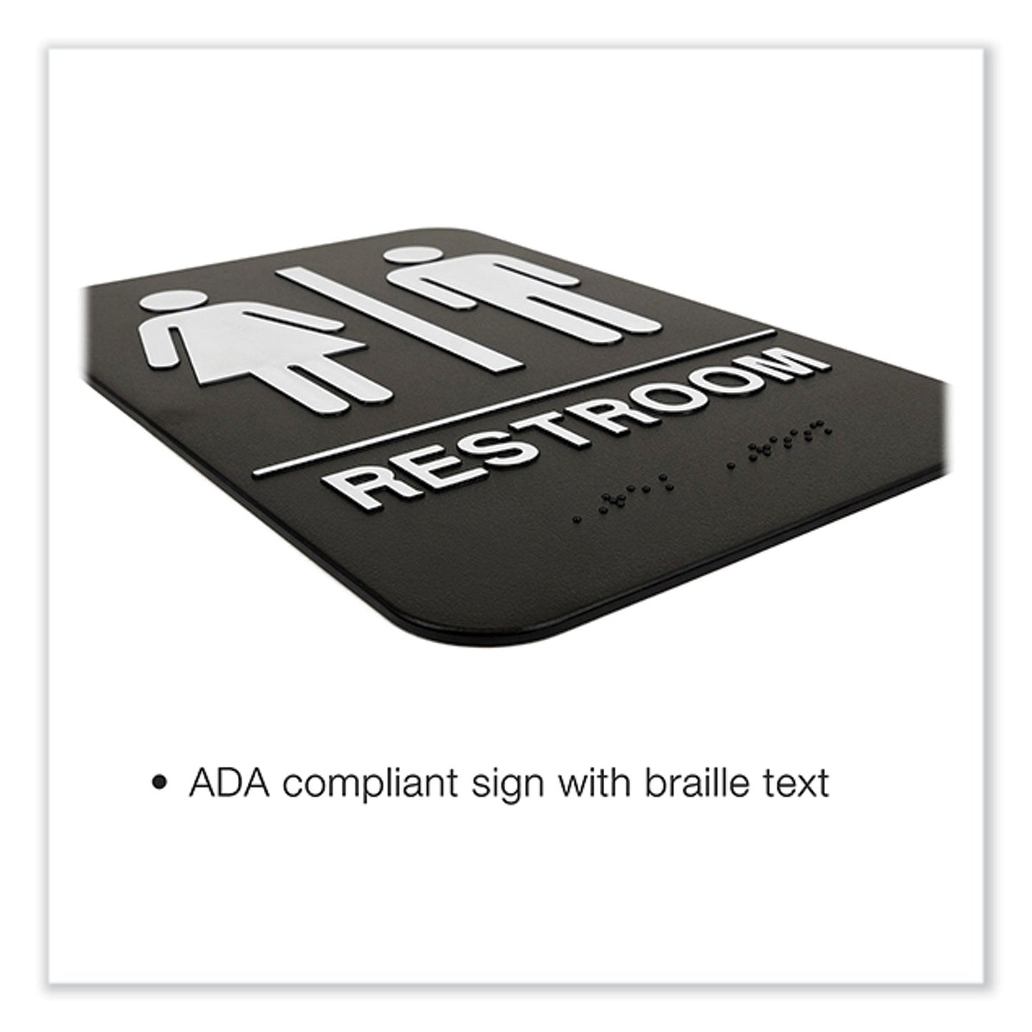 Excello Global Products® Indoor/Outdoor Restroom with Braille Text, 6 x 9, Black Face, White Graphics, 3/Pack (EXOHD0275S)