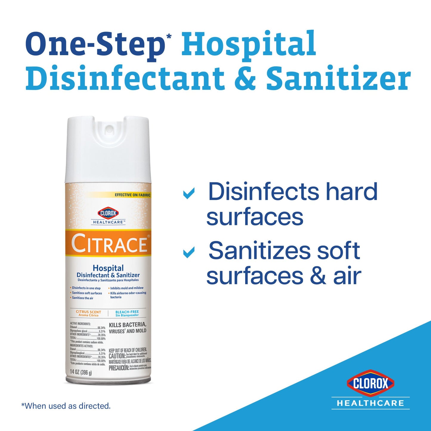 Clorox Healthcare® Citrace® Hospital Surface Disinfectant / Sanitizer Alcohol Based Aerosol Spray Liquid 14 oz. Can Citrus Scent NonSterile (156486_CS)