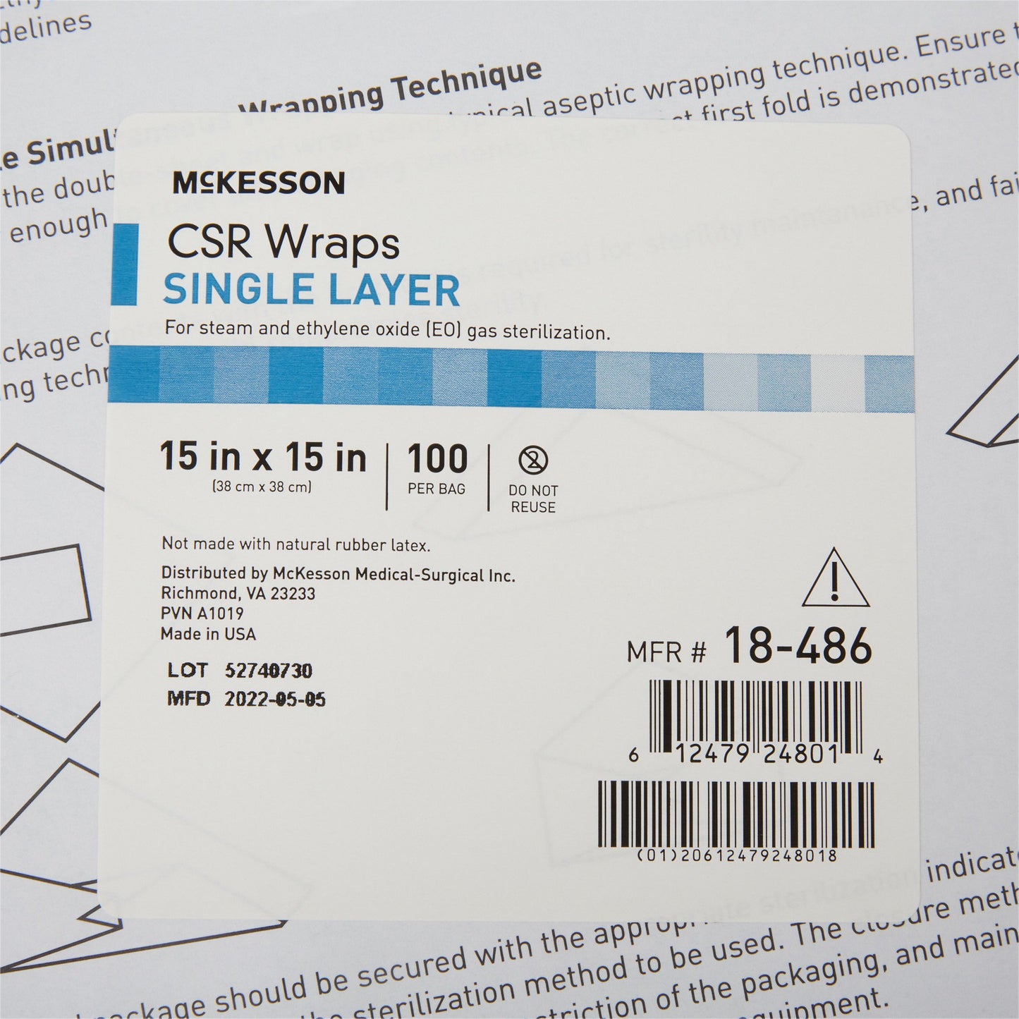 McKesson Sterilization Wrap Blue 15 X 15 Inch Single Layer Cellulose Steam / EO Gas (1156117_CS)