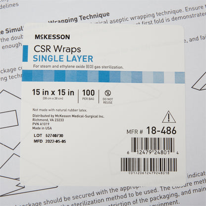 McKesson Sterilization Wrap Blue 15 X 15 Inch Single Layer Cellulose Steam / EO Gas (1156117_CS)