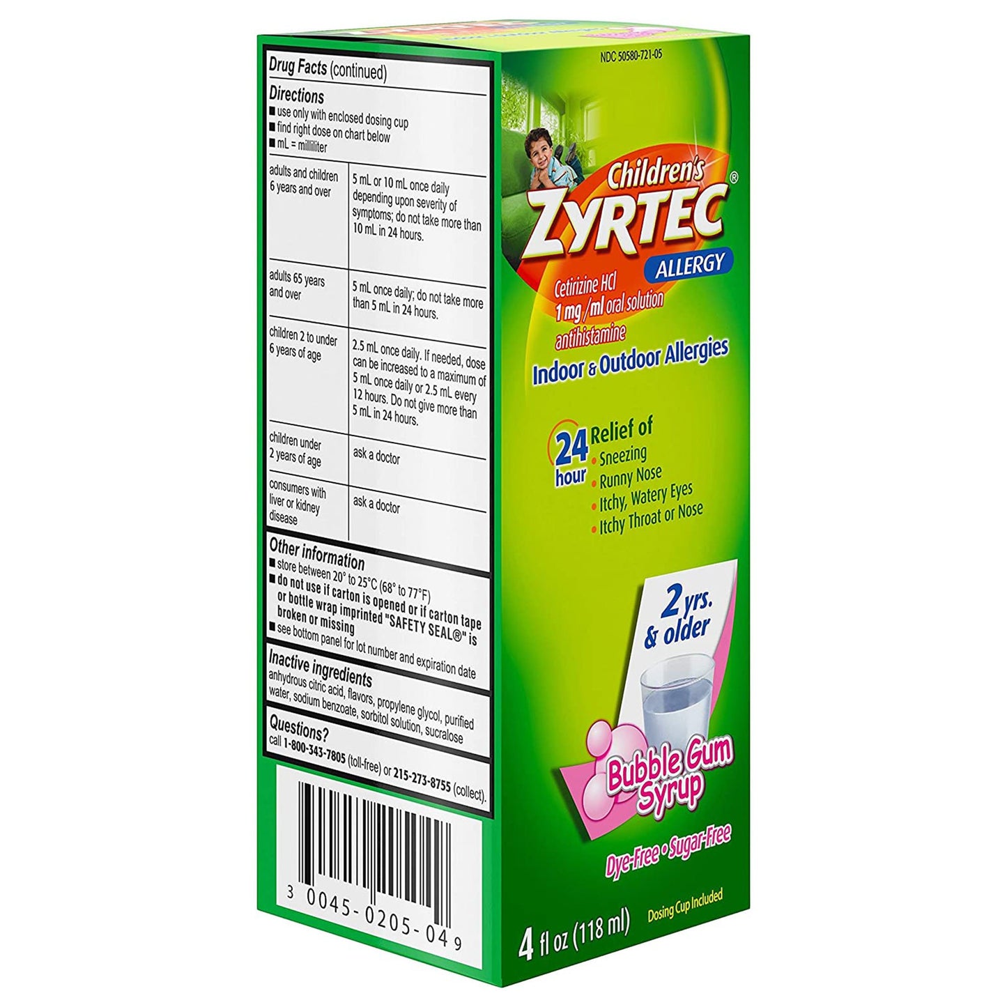 Children's Zyrtec Children's Allergy Relief 1 mg / 1 mL Strength Syrup 4 oz. (1119047_EA)