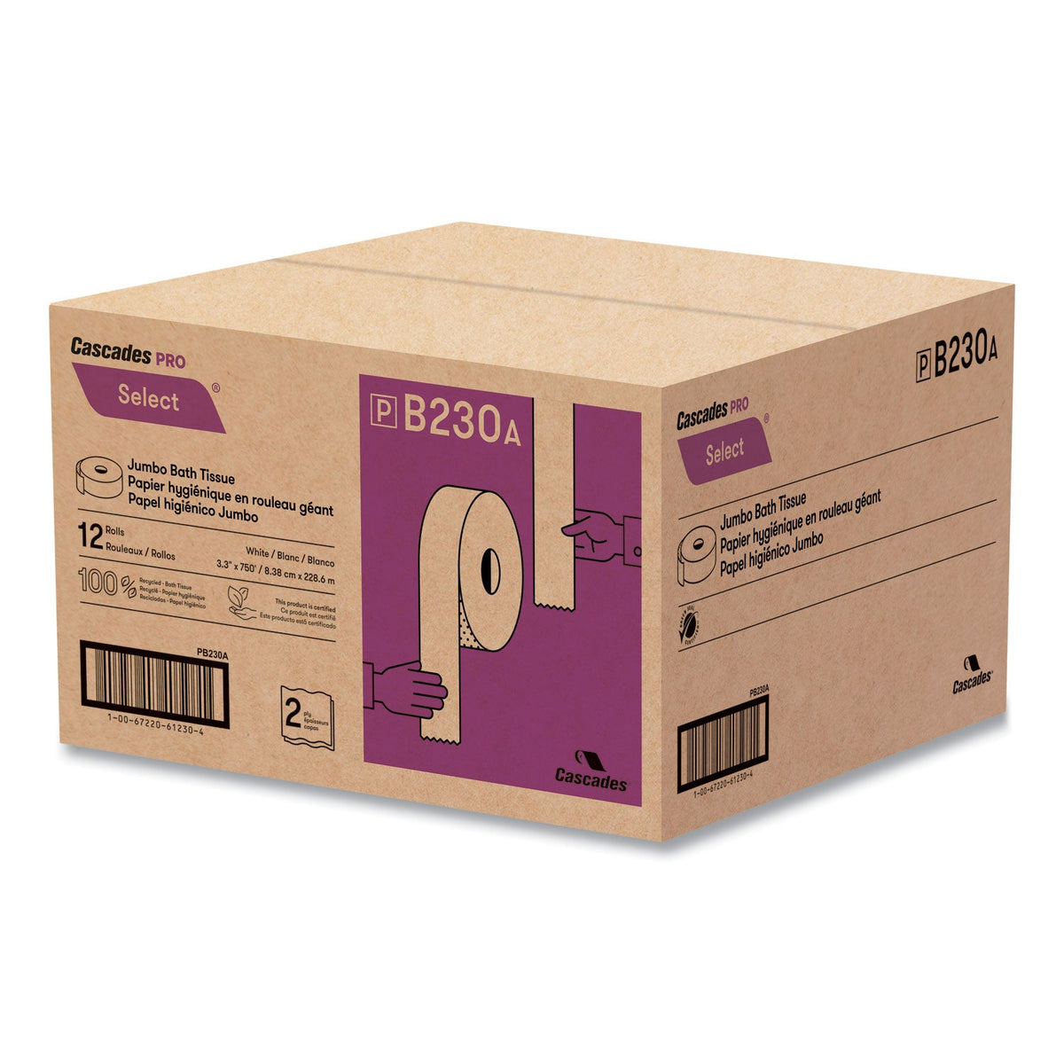 Cascade Proselect Mult Cascades PRO Select Jumbo Bath Tissue, Septic Safe, 2-Ply, White, 3.3 ...