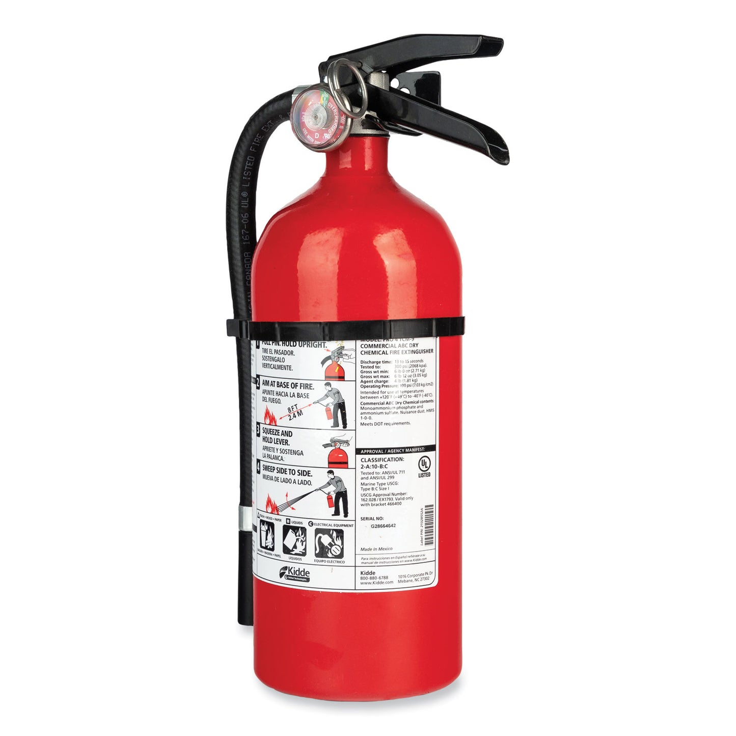 Kidde Pro 210 Fire Extinguisher, 2-A:10-B:C (KID21033044)