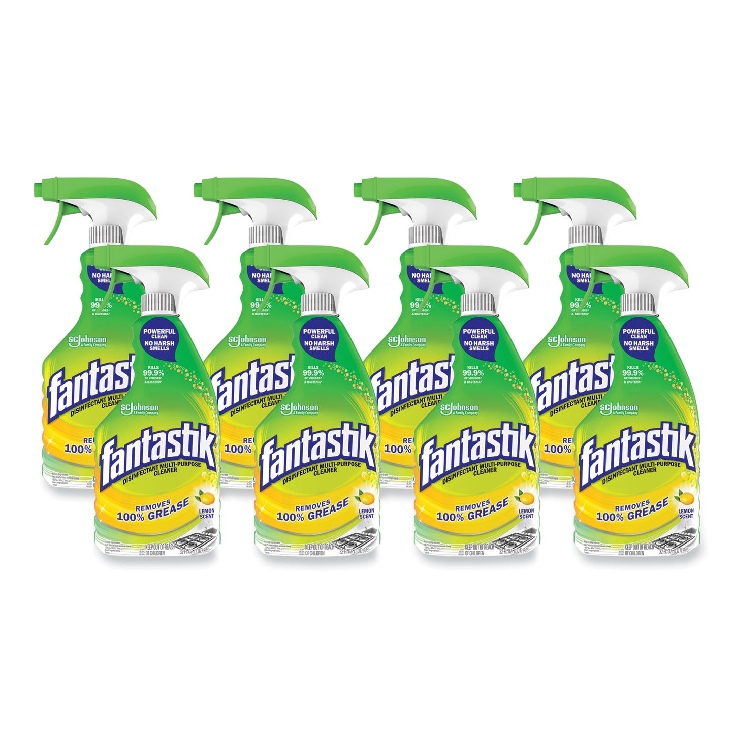 Fantastik® Disinfectant Multi-Purpose Cleaner Lemon Scent, 32 oz Spray Bottle, 8/Carton (SJN366094)