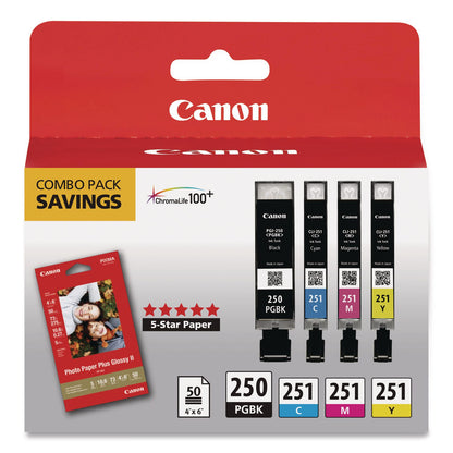 Canon® 6497B004 (PGI-250/CLI-251) Ink/Paper Combo, Black/Cyan/Magenta/Yellow (CNM6497B004)