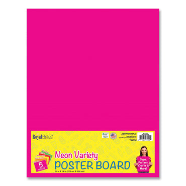 Royal Brites Premium Coated Poster Board, 11" x 14", Assorted Neon Colors, 5/Pack (GEO23500S)