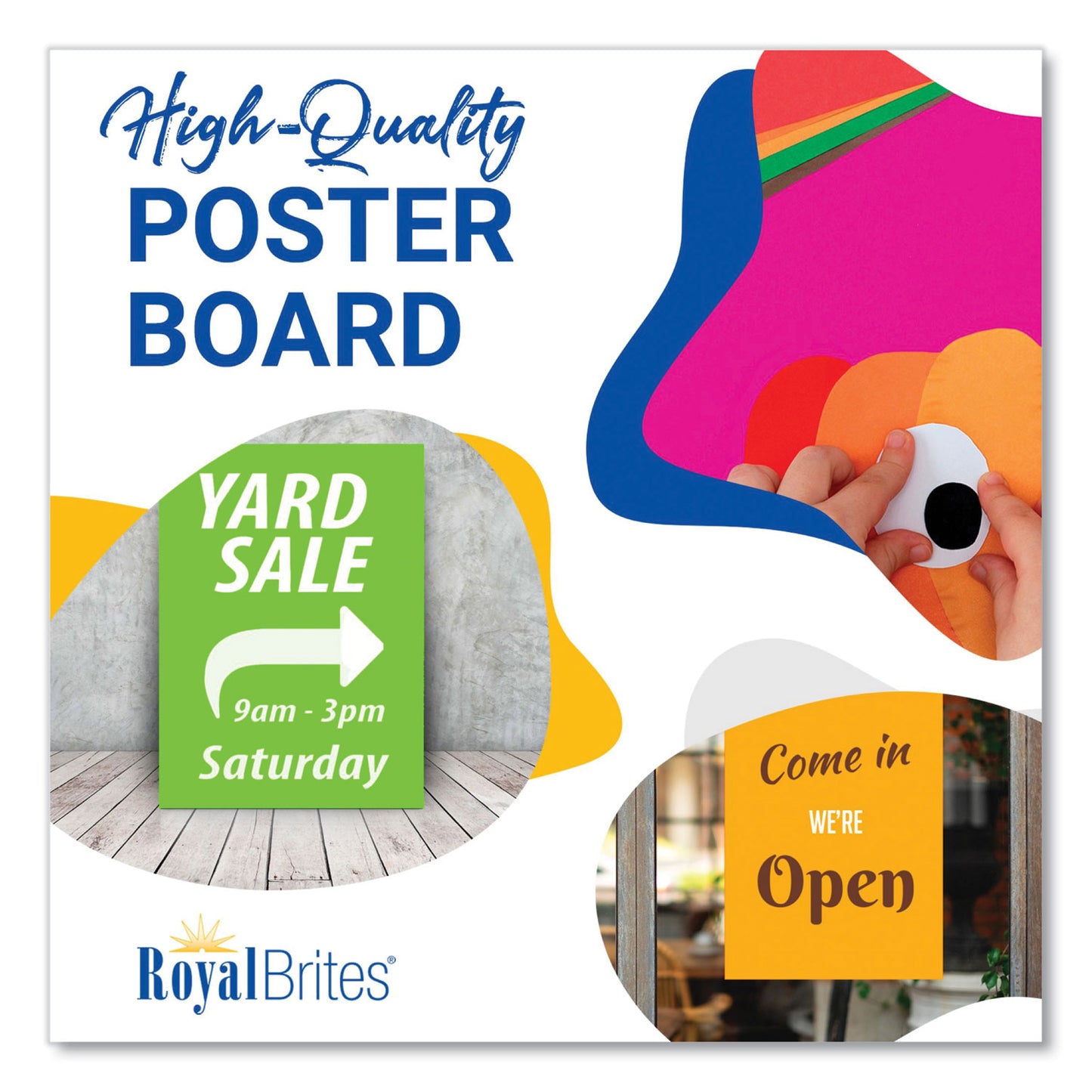 Royal Brites Premium Coated Poster Board, 11" x 14", Assorted Neon Colors, 5/Pack (GEO23500S)