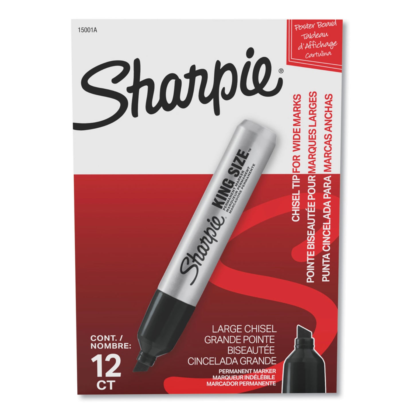 Sharpie® King Size Permanent Marker, Broad Chisel Tip, Black, Dozen (SAN15001B)