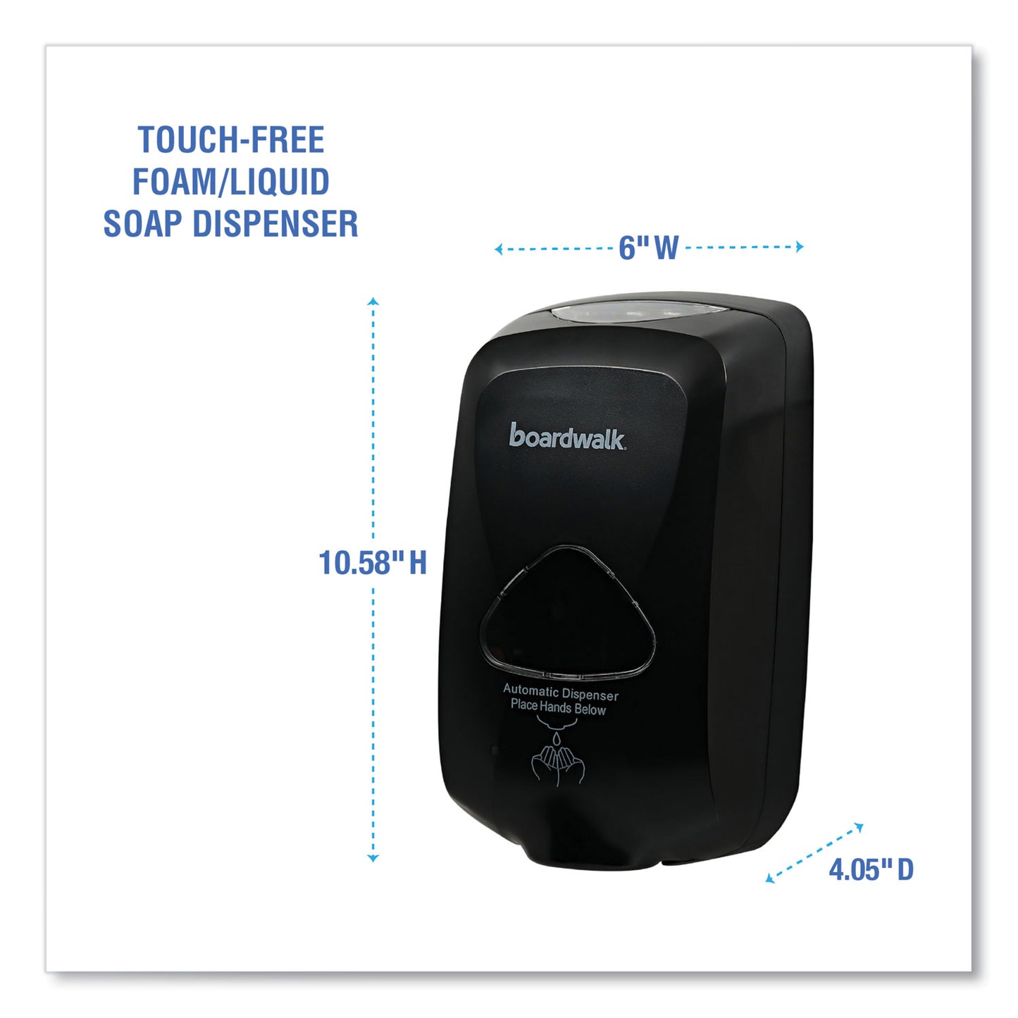 Boardwalk® Touch-Free Foam Soap Dispenser, 1,200 mL, 6 x 4.05 x 10.58, Black (BWK42200)