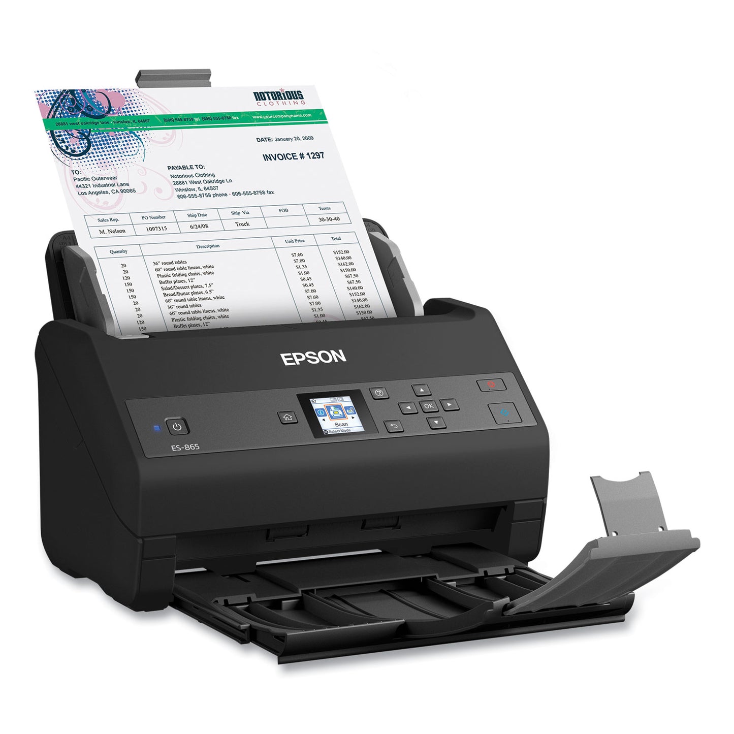 Epson® WorkForce ES-865 Color Duplex Document Scanner, 600 dpi Optical Resolution, 100-Sheet Duplex Auto Document Feeder (EPSB11B250202)