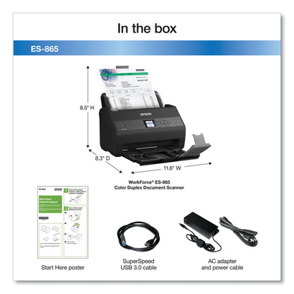 Epson® WorkForce ES-865 Color Duplex Document Scanner, 600 dpi Optical Resolution, 100-Sheet Duplex Auto Document Feeder (EPSB11B250202)
