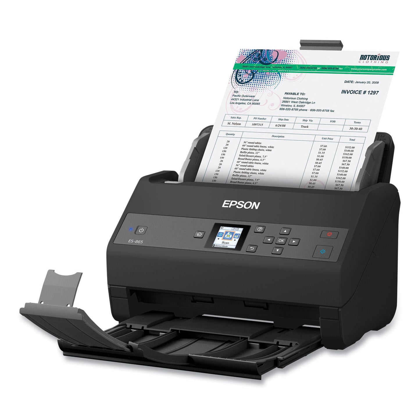 Epson® WorkForce ES-865 Color Duplex Document Scanner, 600 dpi Optical Resolution, 100-Sheet Duplex Auto Document Feeder (EPSB11B250202)