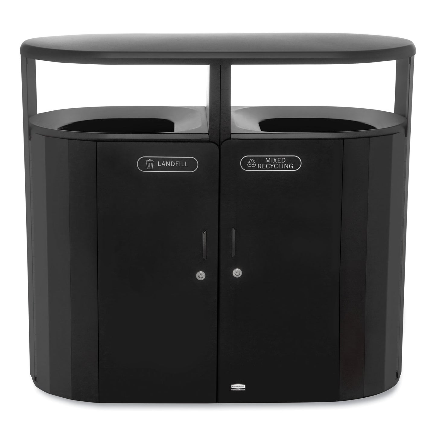 Rubbermaid® Commercial RESIST Dual Stream Waste and Recycling Container, 46 gal, Metal, Black (RCP2184980)