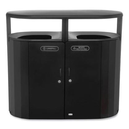 Rubbermaid® Commercial RESIST Dual Stream Waste and Recycling Container, 46 gal, Metal, Black (RCP2184980)