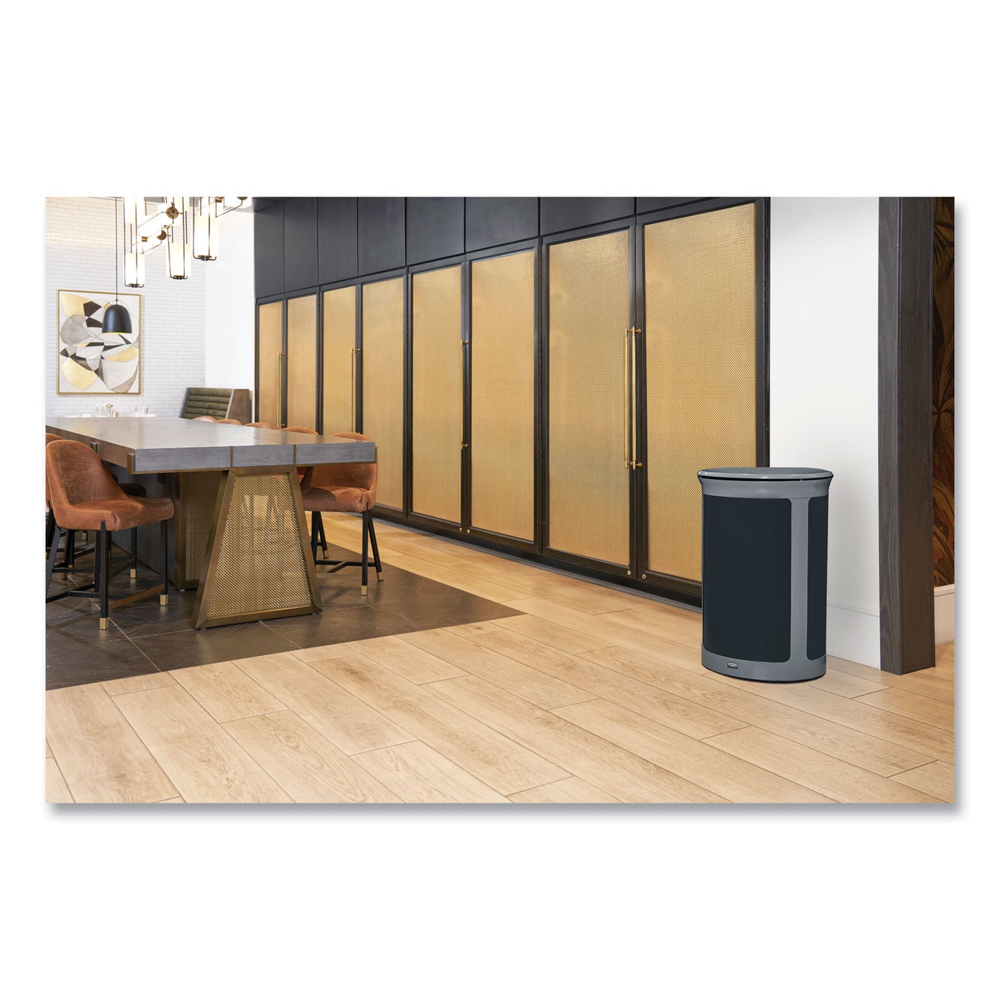 Rubbermaid® Commercial ENHANCE Series Waste Receptacle, 23 gal, Metal, Pearl Gray/Umbra Gray (RCP2172849)