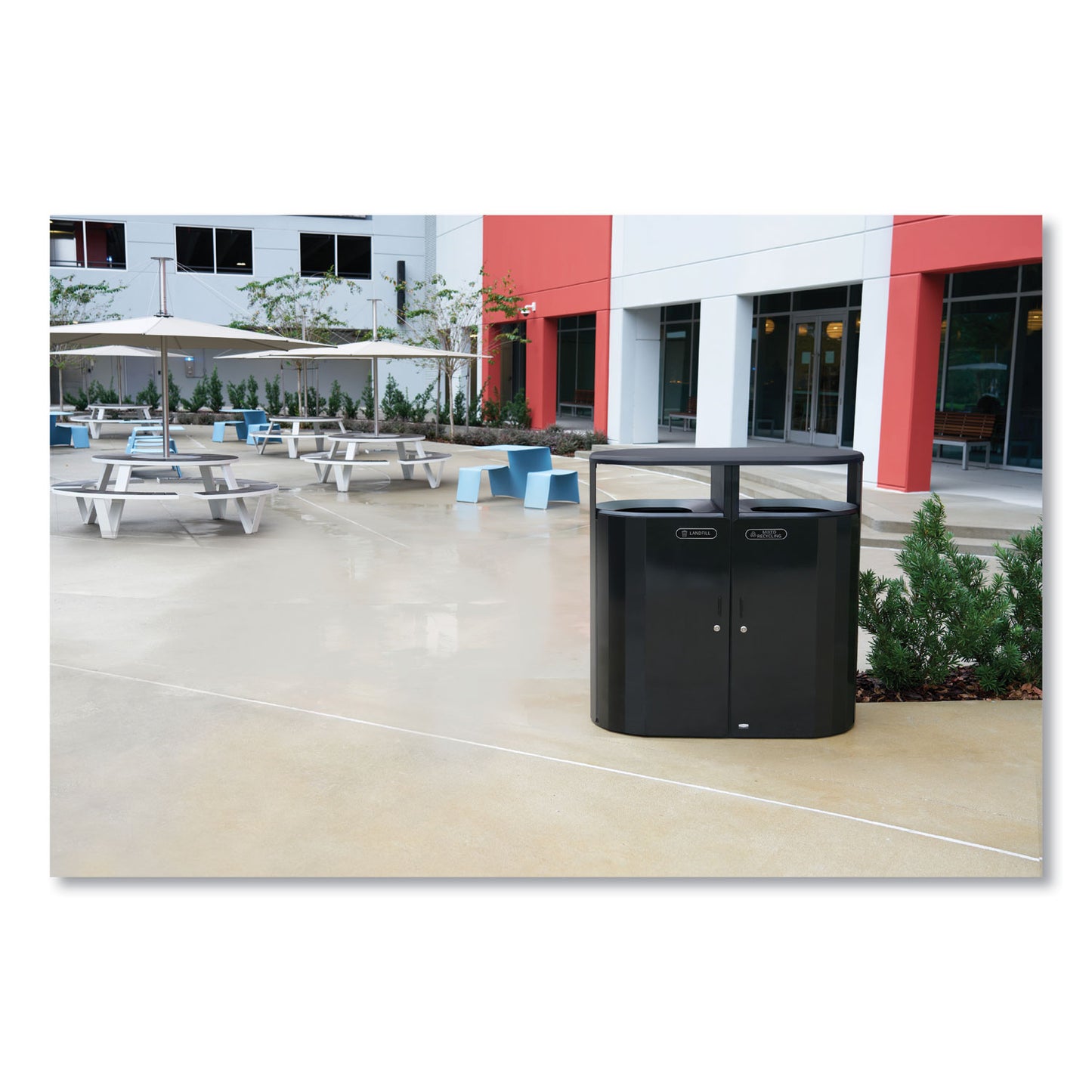Rubbermaid® Commercial RESIST Dual Stream Waste and Recycling Container, 46 gal, Metal, Black (RCP2184980)