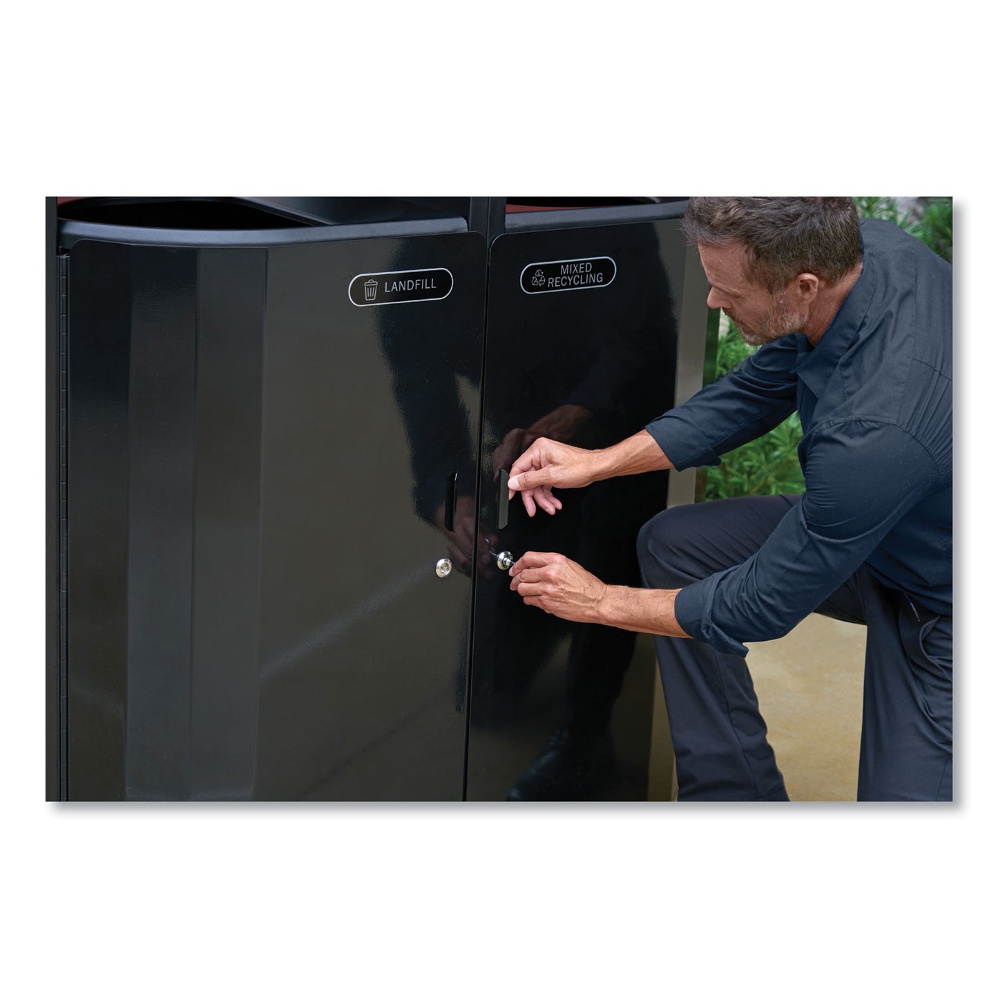 Rubbermaid® Commercial RESIST Dual Stream Waste and Recycling Container, 46 gal, Metal, Black (RCP2184980)