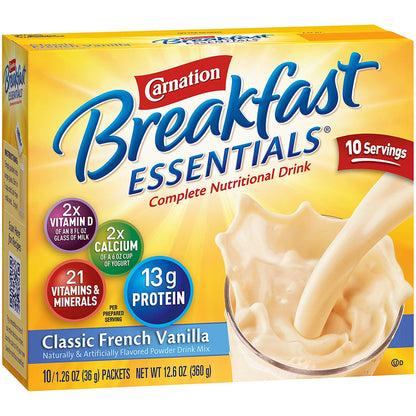 Carnation Breakfast Essentials® Oral Supplement French Vanilla Flavor Powder 1.26 oz. Individual Packet (810730_BX)
