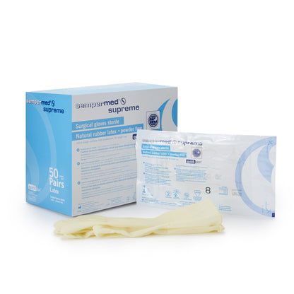Sempermed® Supreme Surgical Glove Size 8 Sterile Latex Standard Cuff Length Fully Textured Ivory Not Chemo Approved (554115_BX)