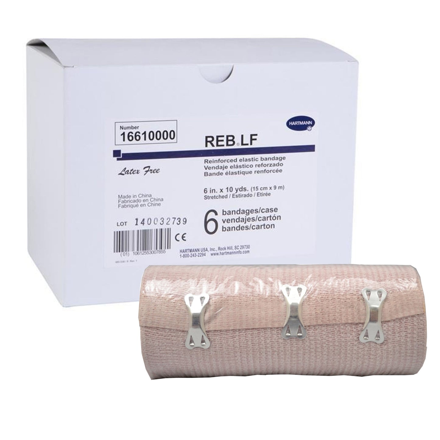 REB® Elastic Bandage 6 Inch X 10 Yard Double Length Clip Detached Closure Tan NonSterile Standard Compression (293605_EA)