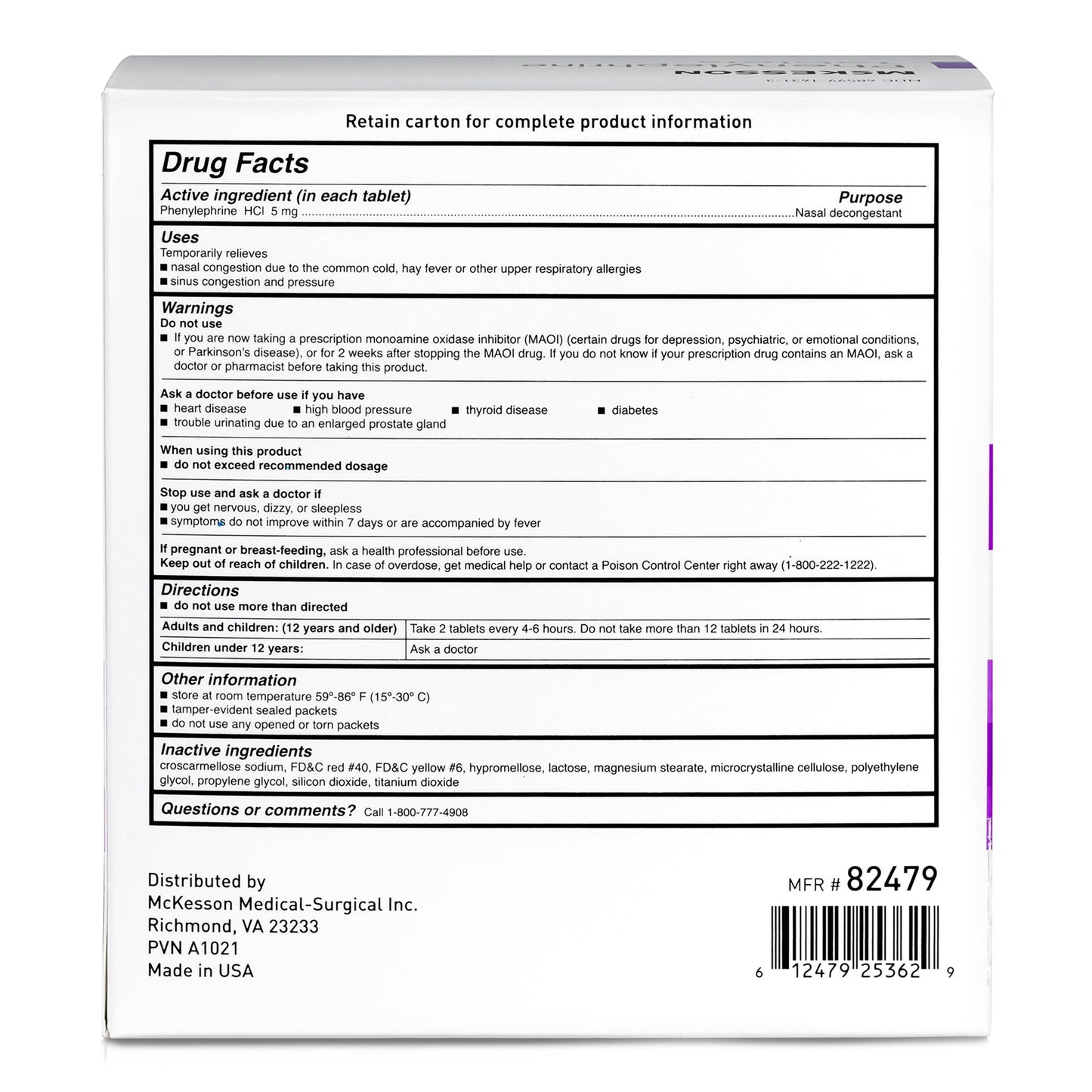 McKesson Brand Sinus Relief 5 mg Strength Tablet 2 per Pack (1111729_BX)