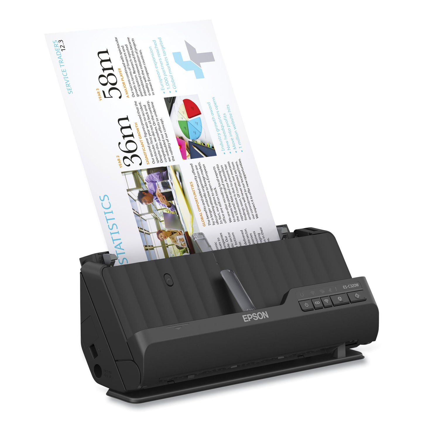 Epson® WorkForce ES-C320W Wireless Compact Desktop Document Scanner, 600 dpi Optical Resolution, 20-Sheet Auto Document Feeder (EPSB11B270201)
