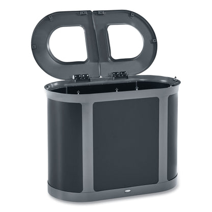 Rubbermaid® Commercial ENHANCE PILL Dual Stream Waste Receptacle, (2) 23 gal Capacity Bins, Metal, Umbra Gray/Pearl Gray (RCP2172843)