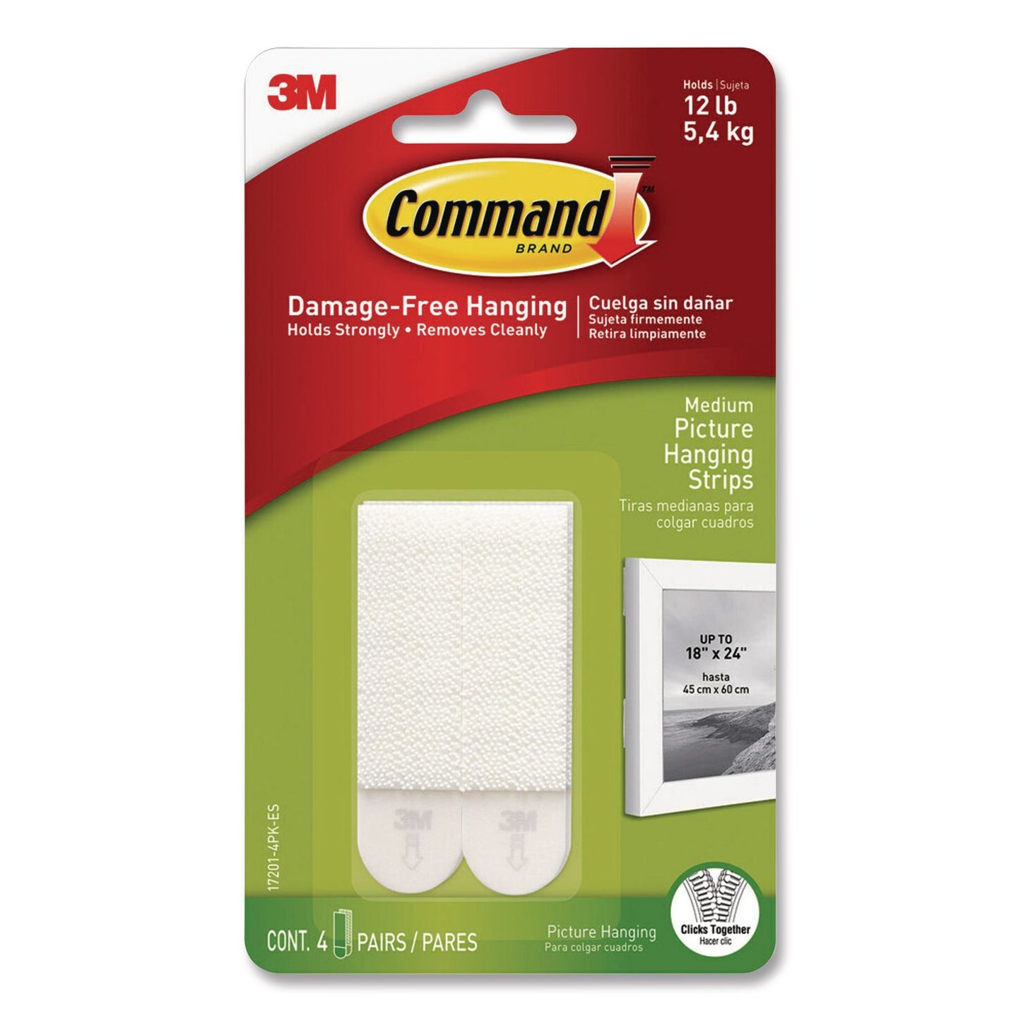 Command™ Damage-Free Hanging Picture Hanging Strip Pairs, Holds Up to 2.5 lb, Medium: 0.75" x 2.75", 4/Pack (MMM70006903648)