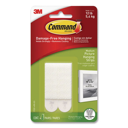 Command™ Damage-Free Hanging Picture Hanging Strip Pairs, Holds Up to 2.5 lb, Medium: 0.75" x 2.75", 4/Pack (MMM70006903648)