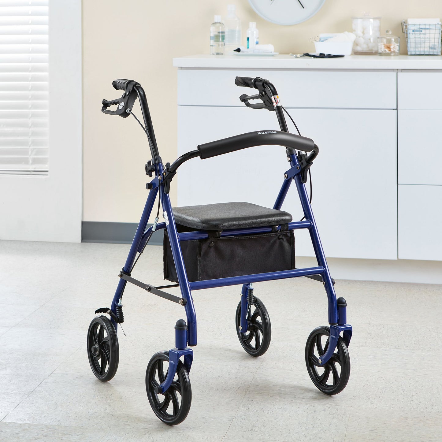 McKesson 4 Wheel Rollator Blue Adjustable Height / Folding Steel Frame (1065269_EA)
