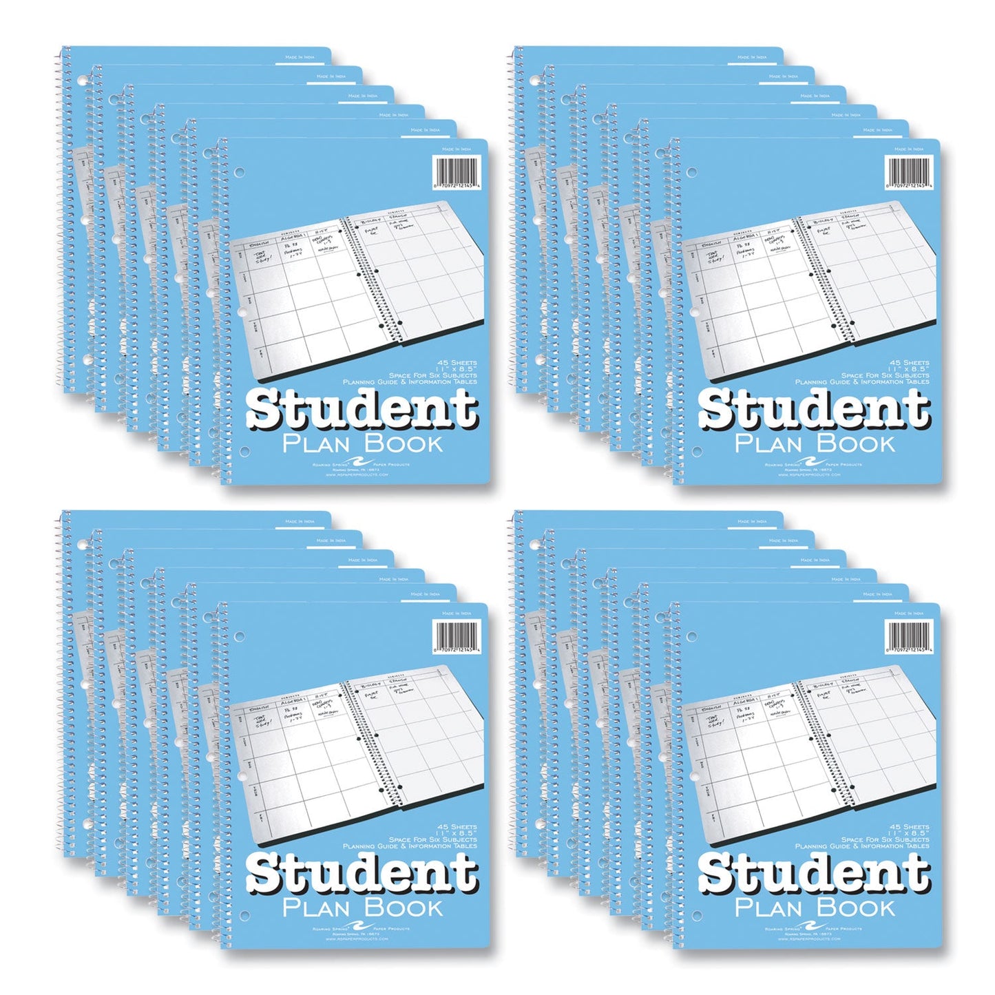 Roaring Spring® Student Plan Book, Academic, Weekly, 1 Week Double Page Layout, 8 1/2" x 11" Green Sheet, 24/Carton (ROA12145CS)
