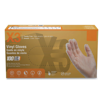 X3® by AMMEX® Industrial Vinyl Gloves, Powder-Free, Small, 3 mil Thick, 9.5" Long, Clear, 100/Box, 10 Boxes/Carton (AXCGPX342100)