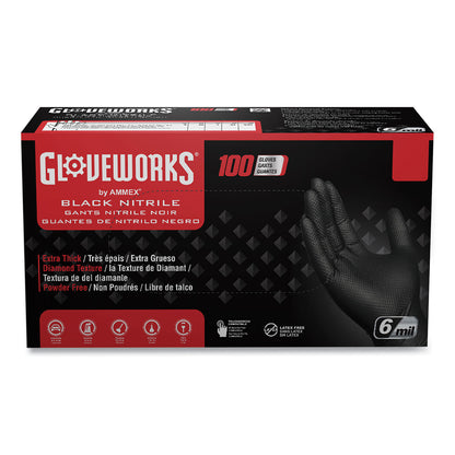 GloveWorks® by AMMEX® Heavy-Duty Industrial Nitrile Gloves, Powder-Free, Medium, 6 mil Thick, 9.5" Long, Black, 100/Box, 10 Boxes/Carton (AXCGWBN44100)