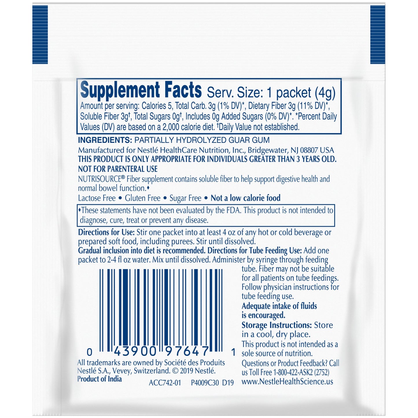 Nutrisource® Fiber Oral Supplement Unflavored Powder 4 Gram Individual Packet (777275_EA)
